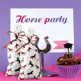 img 2 attached to Horse Racing Treat Bags - 100 Pack Animal Party Goodie Bags with Brown Ribbon. Ideal for Chocolate, Candy, Snacks, Cookies. Great Cowboy Cowgirl Horse Themed Party Supplies.
