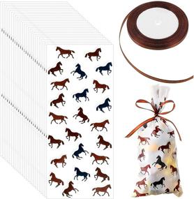 img 4 attached to Horse Racing Treat Bags - 100 Pack Animal Party Goodie Bags with Brown Ribbon. Ideal for Chocolate, Candy, Snacks, Cookies. Great Cowboy Cowgirl Horse Themed Party Supplies.