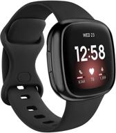 браслеты fitbit versa 3/sense + защитный чехол, кремниевые браслеты для женщин и мужчин + защитная пленка для экрана tpu (размер l, черный) логотип