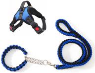 🐾 premium quality durable pet training leash: heavy duty nylon walking lead with p chain collar - ideal for large and medium dogs - includes leash, collar, and harness logo