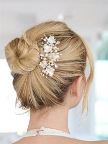 img 2 attached to Elegant Mariell Couture Bridal Hair Comb: Hand-Painted Gold Leaves, Pearls, and Crystals