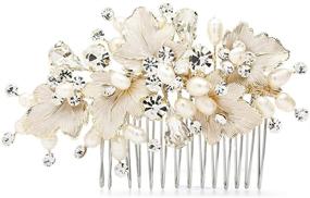img 4 attached to Elegant Mariell Couture Bridal Hair Comb: Hand-Painted Gold Leaves, Pearls, and Crystals