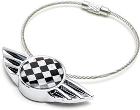 img 3 attached to iJDMTOY Chrome Polished Alloy Metal Checkered Wing Shape Keychain for Mini Cooper R50 R52 R53 R54 R56 R57 R58 R59 R60 R61 F54 F56 F60, etc - Black/White