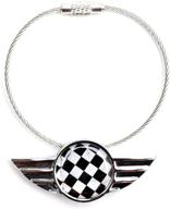 ijdmtoy chrome polished alloy metal checkered wing shape keychain for mini cooper r50 r52 r53 r54 r56 r57 r58 r59 r60 r61 f54 f56 f60, etc - black/white logo