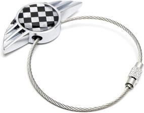 img 1 attached to iJDMTOY Chrome Polished Alloy Metal Checkered Wing Shape Keychain for Mini Cooper R50 R52 R53 R54 R56 R57 R58 R59 R60 R61 F54 F56 F60, etc - Black/White