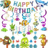 🐠 vibrant 72-piece tropical fish party decorations: under the sea supplies for a happy birthday bash! from hanging swirls to ocean-themed balloons, cupcake toppers & more, perfect for boys' ocean theme birthday celebration! logo