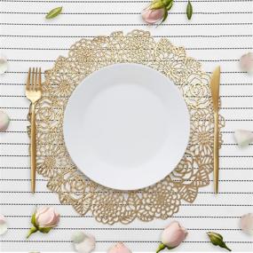 img 2 attached to 🍽️ VUDECO Round Gold Placemats Set: Elegant Fancy Chargers for Dining Table, Weddings & Holidays - 6 Decorative Place Mats with Vinyl Protection