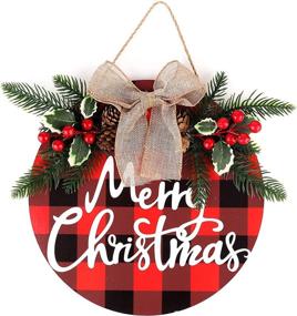 img 4 attached to Farmhouse Christmas Wreaths for Front Door, Merry Christmas Sign Indoor & Outdoor Decorations by VoTii