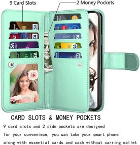 img 3 attached to 📱 Njjex Wallet Case for iPhone 11 PRO Max 2019: Stylish Mint PU Leather Flip Cover with 9 Card Slots, Detachable Kickstand, and Lanyard