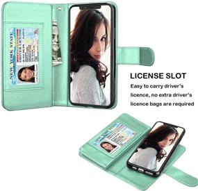 img 2 attached to 📱 Njjex Wallet Case for iPhone 11 PRO Max 2019: Stylish Mint PU Leather Flip Cover with 9 Card Slots, Detachable Kickstand, and Lanyard