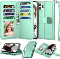 📱 njjex wallet case for iphone 11 pro max 2019: stylish mint pu leather flip cover with 9 card slots, detachable kickstand, and lanyard logo