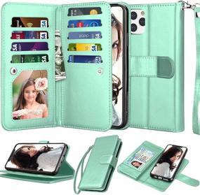 img 4 attached to 📱 Njjex Wallet Case for iPhone 11 PRO Max 2019: Stylish Mint PU Leather Flip Cover with 9 Card Slots, Detachable Kickstand, and Lanyard