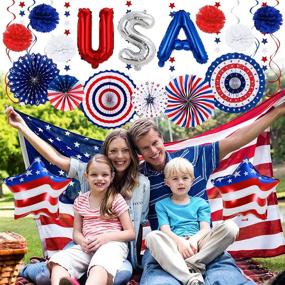 img 1 attached to 🎉 Celebrate with the Ultimate 4th of July Patriotic Decorations Set - Red & White & Blue USA Star Foil Balloons, Paper Fans, Star Streamer, Pom Poms, Hanging Swirls Party Decor Supplies