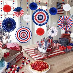 img 2 attached to 🎉 Celebrate with the Ultimate 4th of July Patriotic Decorations Set - Red & White & Blue USA Star Foil Balloons, Paper Fans, Star Streamer, Pom Poms, Hanging Swirls Party Decor Supplies