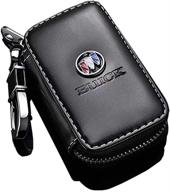 🔑 premium genuine leather car key case for buick - stylish smart key chain holder with metal hook, keyring, and zipper bag - protect remote key fob (for buick) logo