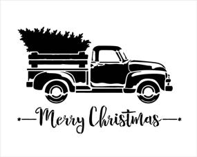 img 1 attached to 🚚 StudioR12 Little Red Truck with Merry Christmas Stencil: Wood Sign Painting, Vintage Script Lettering, Retro Holiday Decor, Rustic Old Fashioned Holiday Theme - Choose Size (13x10)