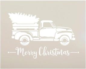 img 2 attached to 🚚 StudioR12 Little Red Truck with Merry Christmas Stencil: Wood Sign Painting, Vintage Script Lettering, Retro Holiday Decor, Rustic Old Fashioned Holiday Theme - Choose Size (13x10)