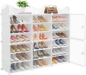 img 4 attached to 36-Pair Portable Shoe Rack Organizer by MAGINELS - DIY Plastic Shoe Storage Shelf for Entryway with Transparent Doors, White Shoe Cabinet for Better Organization