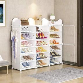 img 3 attached to 36-Pair Portable Shoe Rack Organizer by MAGINELS - DIY Plastic Shoe Storage Shelf for Entryway with Transparent Doors, White Shoe Cabinet for Better Organization