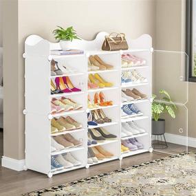 img 1 attached to 36-Pair Portable Shoe Rack Organizer by MAGINELS - DIY Plastic Shoe Storage Shelf for Entryway with Transparent Doors, White Shoe Cabinet for Better Organization