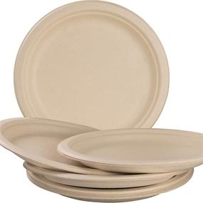 img 4 attached to 🌿 Premium, Eco-Friendly 10 Inch Plates. Value Pack of 50: Ideal Choice for Lunch, Dinner Parties, and Potlucks. Disposable, Compostable Wheatstraw Paper Alternative. Durable, Liquid-Resistant, and Microwave-Friendly