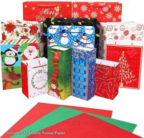 img 2 attached to 🎁 12 Pcs Premium Quality Assorted Sizes Christmas Gift Bags with Tissue Paper - Gift Bag Assortment Includes 3 Extra Large, 3 Large, 2 Medium, 2 Small, and 2 Bottle Bags - Ideal for Gifting on Christmas