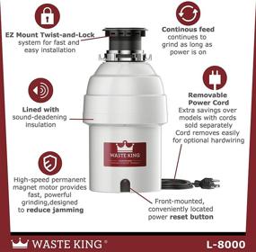 img 1 attached to 💪 Efficiently Dispose of Waste with the Waste King Legend Series 1 HP Garbage Disposal with Power Cord - (L-8000)