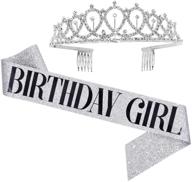 🎉 sparkling birthday girl sash & rhinestone tiara set - gifts & party favors for women - glitter silver/black logo