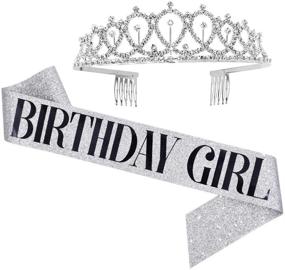img 4 attached to 🎉 Sparkling Birthday Girl Sash & Rhinestone Tiara Set - Gifts & Party Favors for Women - Glitter Silver/Black