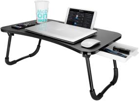 img 4 attached to Baodan Laptop Bed Tray Table - Convenient Foldable Desk with Drawer & Cup Holder for Maximum Comfort