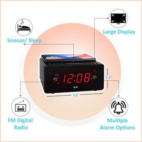 img 2 attached to Compact Digital Alarm Clock with Wireless Charging, LED Display, FM Radio, USB/AUX ⏰ Port - Westclox Travel Clock with Battery Backup - Ideal for Bedroom, Office, Study Table