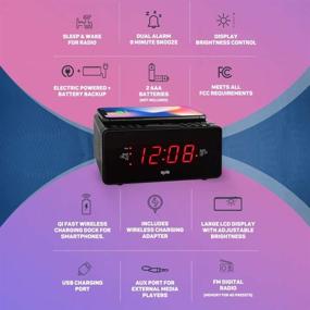 img 3 attached to Compact Digital Alarm Clock with Wireless Charging, LED Display, FM Radio, USB/AUX ⏰ Port - Westclox Travel Clock with Battery Backup - Ideal for Bedroom, Office, Study Table