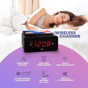 img 1 attached to Compact Digital Alarm Clock with Wireless Charging, LED Display, FM Radio, USB/AUX ⏰ Port - Westclox Travel Clock with Battery Backup - Ideal for Bedroom, Office, Study Table