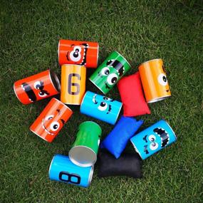 img 1 attached to TUAHOO Indoor Outdoor Games for Adults and Kids: Bowling Set, Yard Games, Family 🎳 Games, Bean Bag Toss, Tin Can Alley Game - Includes 10 Tin Cans and 3 Beanbags