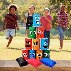 img 2 attached to TUAHOO Indoor Outdoor Games for Adults and Kids: Bowling Set, Yard Games, Family 🎳 Games, Bean Bag Toss, Tin Can Alley Game - Includes 10 Tin Cans and 3 Beanbags