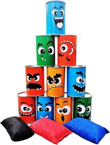img 4 attached to TUAHOO Indoor Outdoor Games for Adults and Kids: Bowling Set, Yard Games, Family 🎳 Games, Bean Bag Toss, Tin Can Alley Game - Includes 10 Tin Cans and 3 Beanbags
