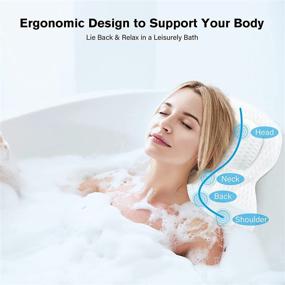 img 2 attached to Bath Pillow for Tub - Ergonomic Comfort Bathtub Pillow for Head, Neck, and Back Support Rest with Strong Non-slip Suction Cups - Soft Headrest for Hot Tub, Jacuzzi, and Bubble Bath