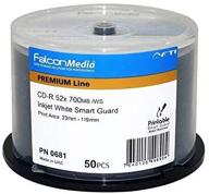 📀 falconmedia smartguard glossy white inkjet cd-r - 52x, 700mb/80 minute, printable hub - water resistant - 50 pack logo