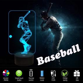 img 2 attached to 🏀 3D Baseball Night Light for Kids - Bedside Lamp with Remote Control, 16-Color Changing, Baseball Batter Sport Gifts for Xmas, Birthday, Holiday - Includes Dim Function and 4 Changing Modes