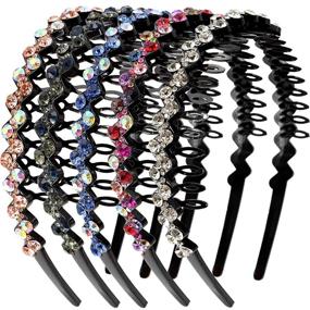 img 3 attached to 💎 ZOCONE Wave Rhinestone Headbands: 5pcs Non-Slip Crystal Hairbands for Women and Girls