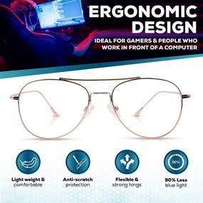 img 1 attached to 👓 Enhance Style and Protect Your Vision with Unisex Aviator Blue Light Blocking Glasses for Video Gaming and Computer Usage