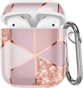 img 4 attached to Чехол для наушников Hamile Airpods: милый, защитный, и ударопрочный жесткий чехол для Apple Airpods 2 и 1 с брелоком - розовый геометрический дизайн для девочек, женщин и мужчин.