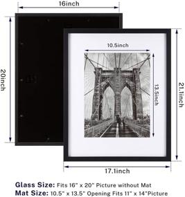 img 3 attached to 🖼️ ONE WALL 16x20 Inch Poster Frame: Showcase Pictures 11x14 with Mat or 16x20 Without Mat, Elegant Tempered Glass Wood Frame, Wall Hanging Picture Frame (Black) - Mounting Hardware Included