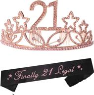 🎂 21st birthday tiara pink crown gift set with sash – ideal 21st birthday decorations for her логотип