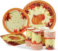 🍂 autumn leaves pumpkin disposable dinnerware set - perfect for thanksgiving party décor, serves 30 guests logo