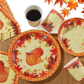 img 1 attached to 🍂 Autumn Leaves Pumpkin Disposable Dinnerware Set - Perfect for Thanksgiving Party Décor, Serves 30 Guests