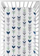 🎯 sweet jojo designs arrow print fitted crib sheet for grey, navy blue, and mint woodland arrow baby/toddler bedding set collection logo