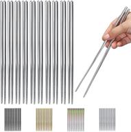 🥢 10 sets of stainless steel reusable chopsticks, metal chopsticks for japanese, chinese, and korean cuisine, dishwasher safe, 8.9 inch length (silver/chopsticks) logo