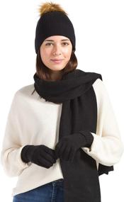 img 4 attached to 🧣 Fishers Finery Women's 3-Piece 100% Cashmere Pom Beanie Hat, Glove & Scarf Set, with Gift Box