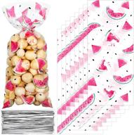 🍉 watermelon treat bags - 100 pieces of cellophane watermelon party bags with silver twist ties for beach-themed celebrations! logo
